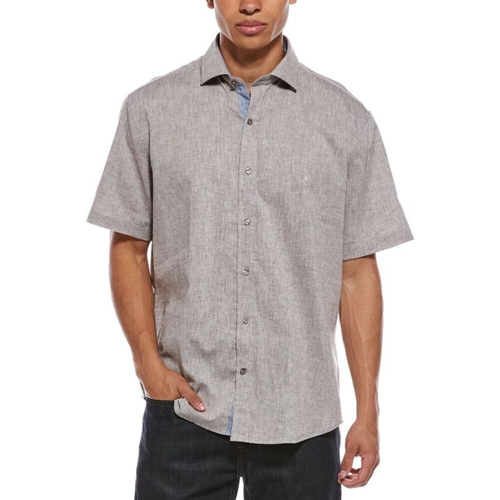 Tailorbyrd Mens  Yarn Dyed Melange Linen-Blend Shirt, Brown